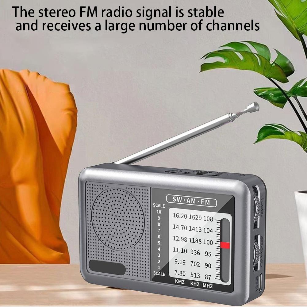 Mini FM Radio Rechargeable Full Band Receiver with Earphone Jack Broadcast Radio 360 Degree Rotating Antenna for Indoor Outdoor