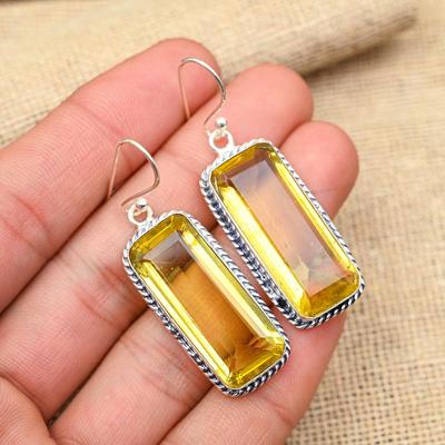Citrine Gemstone Handmade 925 Sterling Silver Jewelry Lovely Earrings Gift For Her