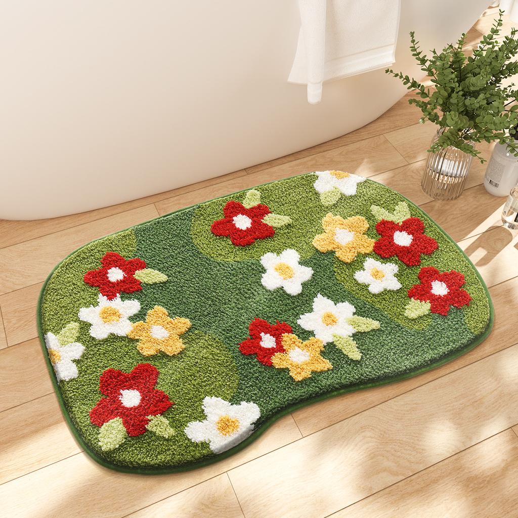 Flauschiger Tufting-Teppich Badezimmer-Fußmatten Saugfähige Fußmatte Blume Haushalts-Fußmatten Teppich Toilettentür Badezimmer Rutschfester Teppich