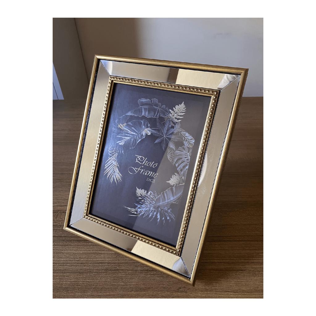 Mirrored Frame, Glass Mirrored Gold Color Framed Photo Frame, 15x21cm (2 Pieces)