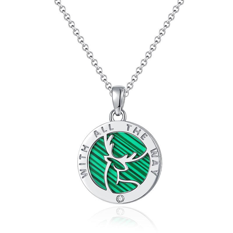S925 Silver Couple Necklace: Deer & Diamond Pendant with Peacock Stone