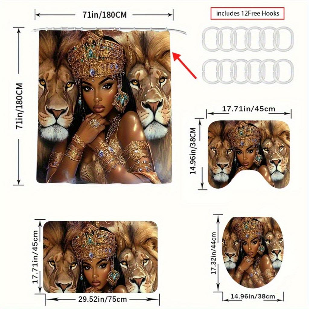 4Pcs Modern Art Shower Curtain Set with Non-Slip Bath Mat, Toilet Lid Cover, Contour Rug & 12 Hooks, Bathroom Decor