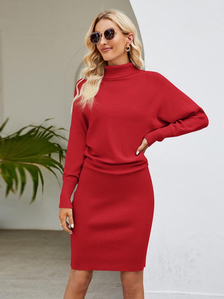 

Темпераментное женское однотонное длинное вязаное платье, чрезвычайно простой стиль, приталенный силуэт, облегающее бедра платье из шерсти с высоким воротом XL красный