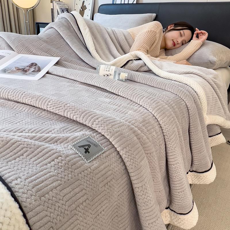 Knitted Velvet Blanket, Milk Velvet Air Conditioning Blanket, Winter Thick Warm Sofa Blanket, Office Nap Cover Blanket