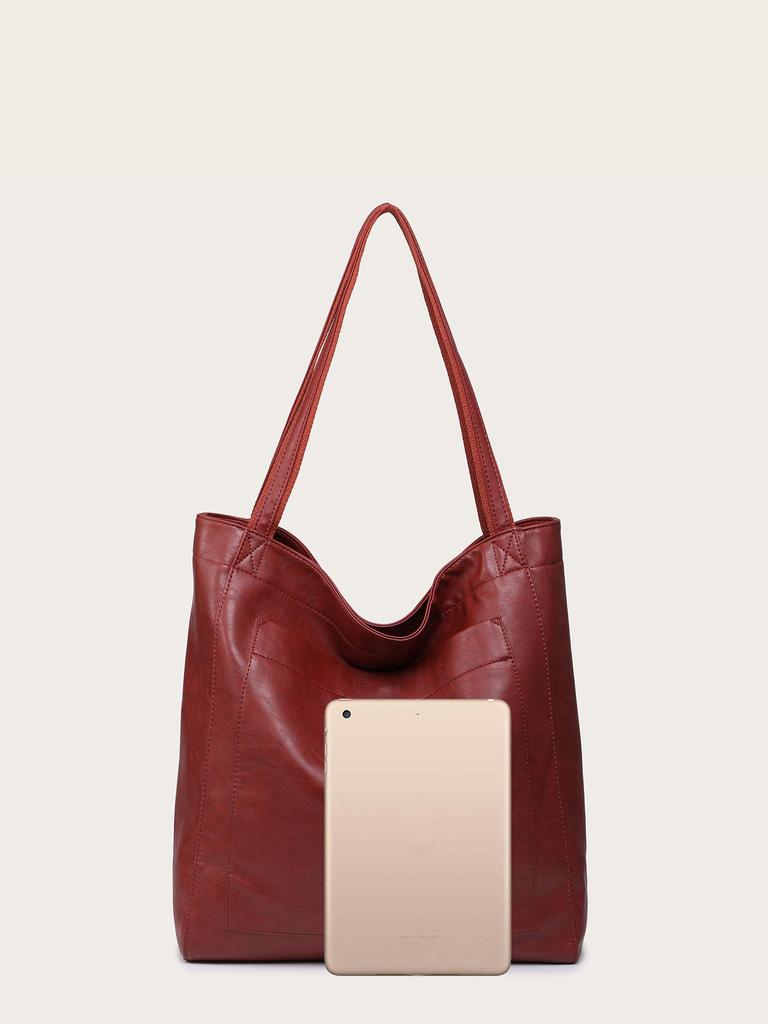 Women's Retro Waxed Leather Tote: Stylish, Soft, Large Capacity, One-Shoulder Handbag with Pockets