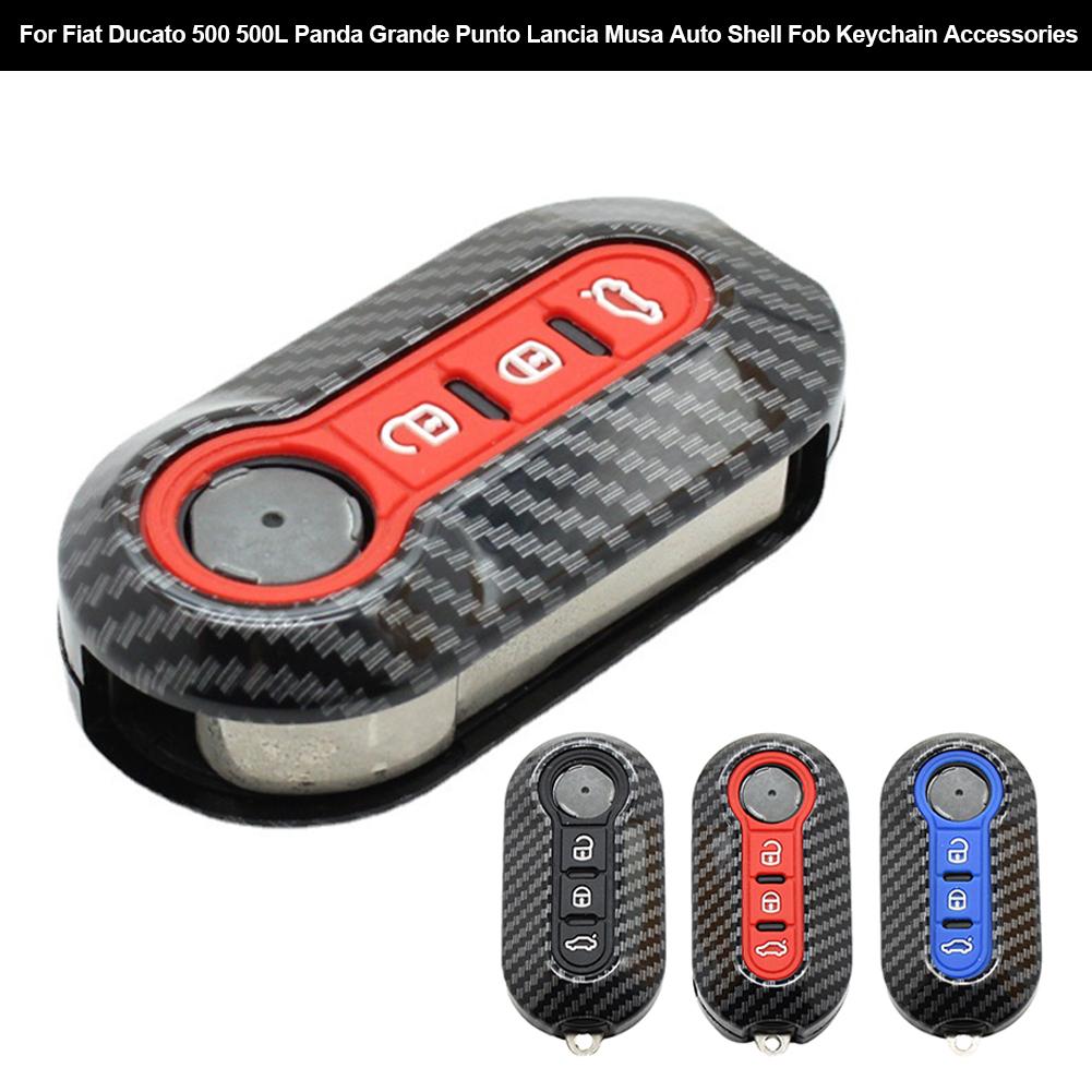 Für Fiat Ducato 500 500L Panda Grande Punto Lancia Musa Kohlefaser-Muster Auto Klappschlüssel Etui Abdeckung Auto Hülle Schlüsselanhänger