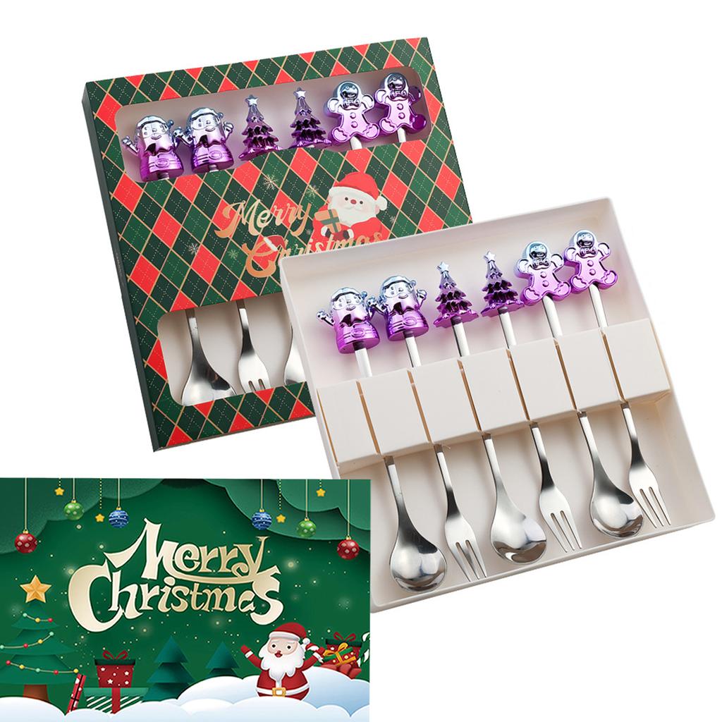 Set Regalo Cucchiaini da Caffè Forchette di Natale in Scatola con 1 Biglietto di Natale, Cucchiaino da Caffè Natalizio Forchette da Cena Cucchiaino da Dessert Stoviglie Regalo