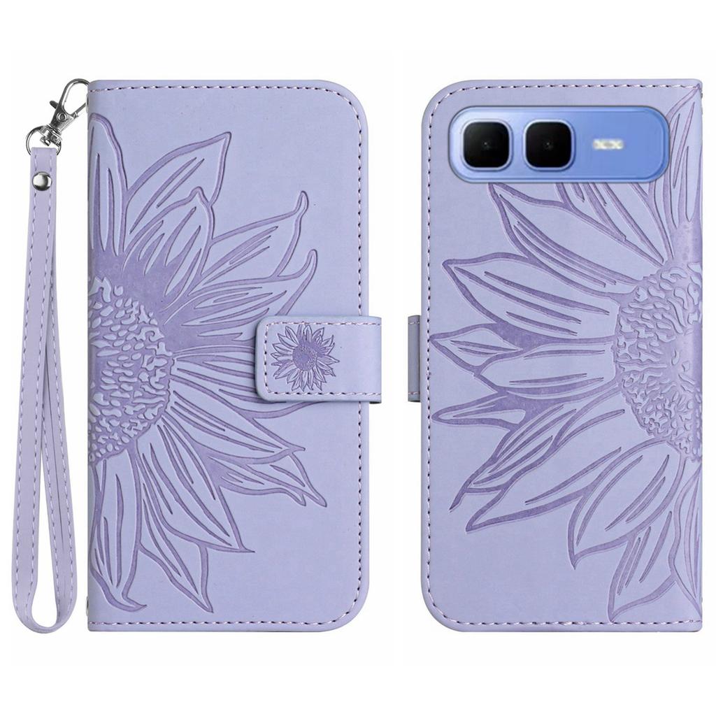 For Infinix Smart 10 Plus Case Sunflower Imprint Leather Wallet Phone Cover with Wrist Strap
