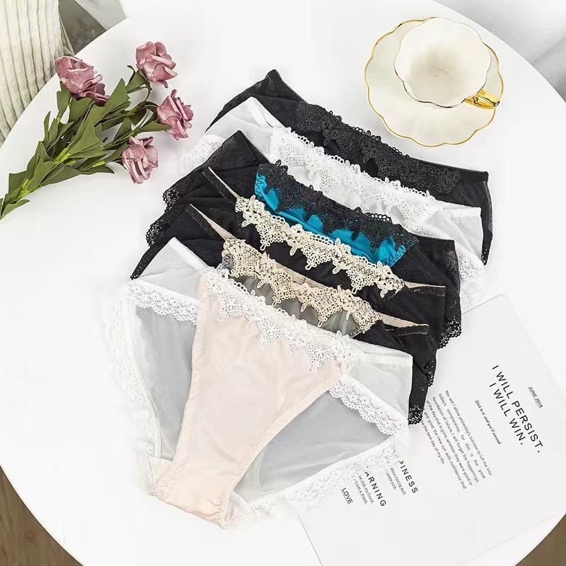 Solid Color Sumptuous Hollow Out Women Low-rise Net Lace Panties Briefs Underwear