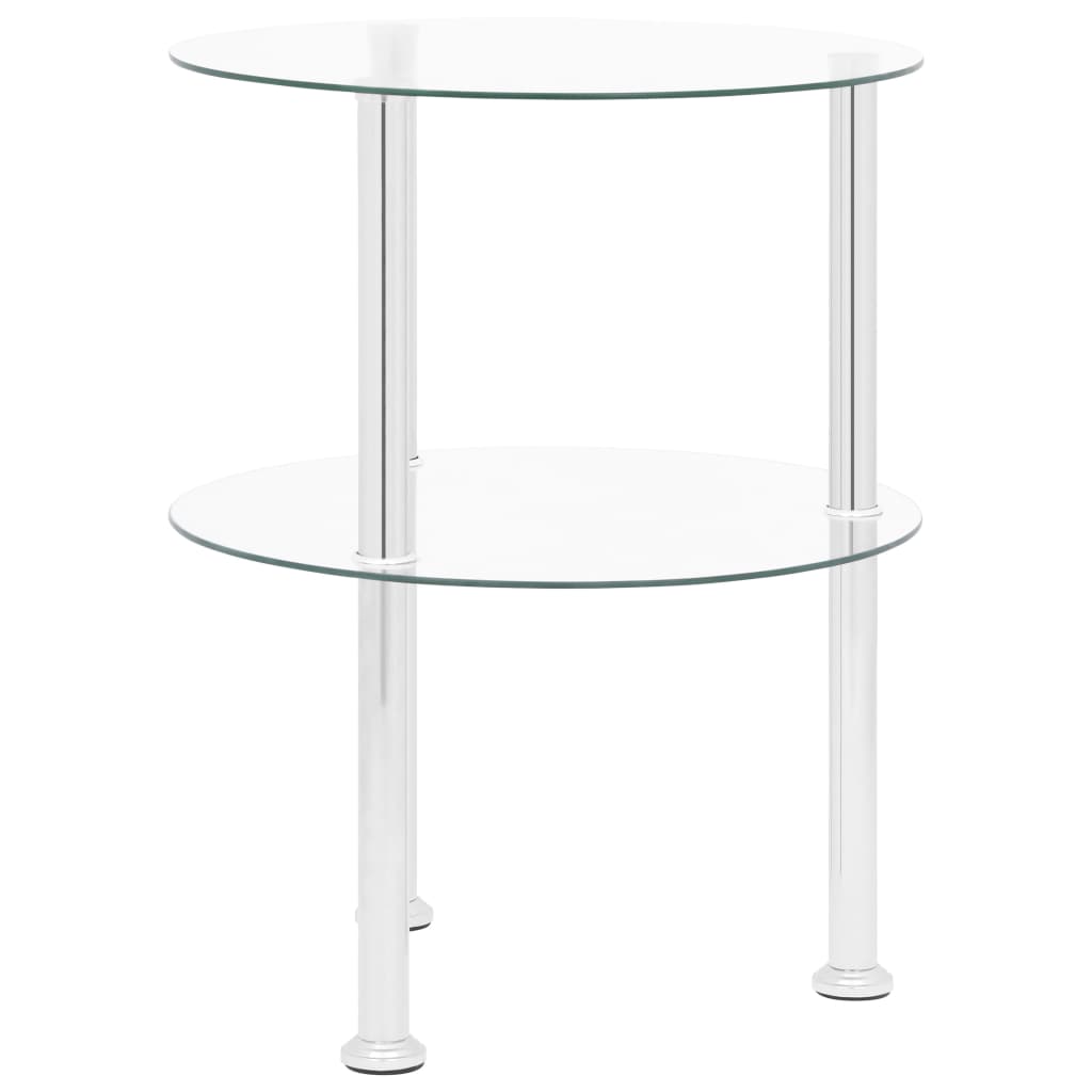 Side Table with 2 Shelves Transparent 38 Cm Tempered Glass