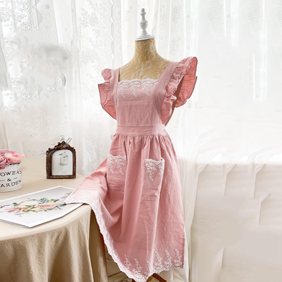 

Female Women Apron Cotton Linen Aprons Dress Garden Cafe Kitchen Cooking Florist Palace Style Vintage Fashion Dress Aproning