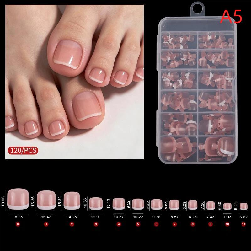 Artificial Short Square Toenails 120Pcs White Full Cover Press On Toe Nails for Women Summer Beach Holiday