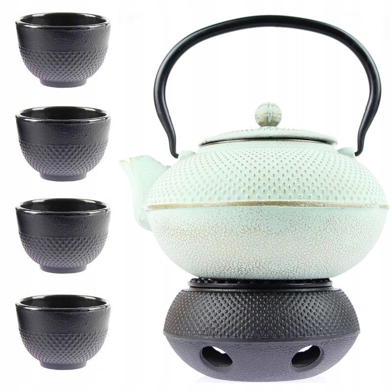 CAST IRON KETTLE 1.5L TEA POT WITH TEA INFUSER + 4x CUPS WARMER