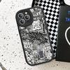 Coole Schwarze Graffiti Handyhülle Hartleder Für iPhone 16 15 14 13 12 Mini 11 14 Pro Max Xs X Xr 7 8 Plus Fundas