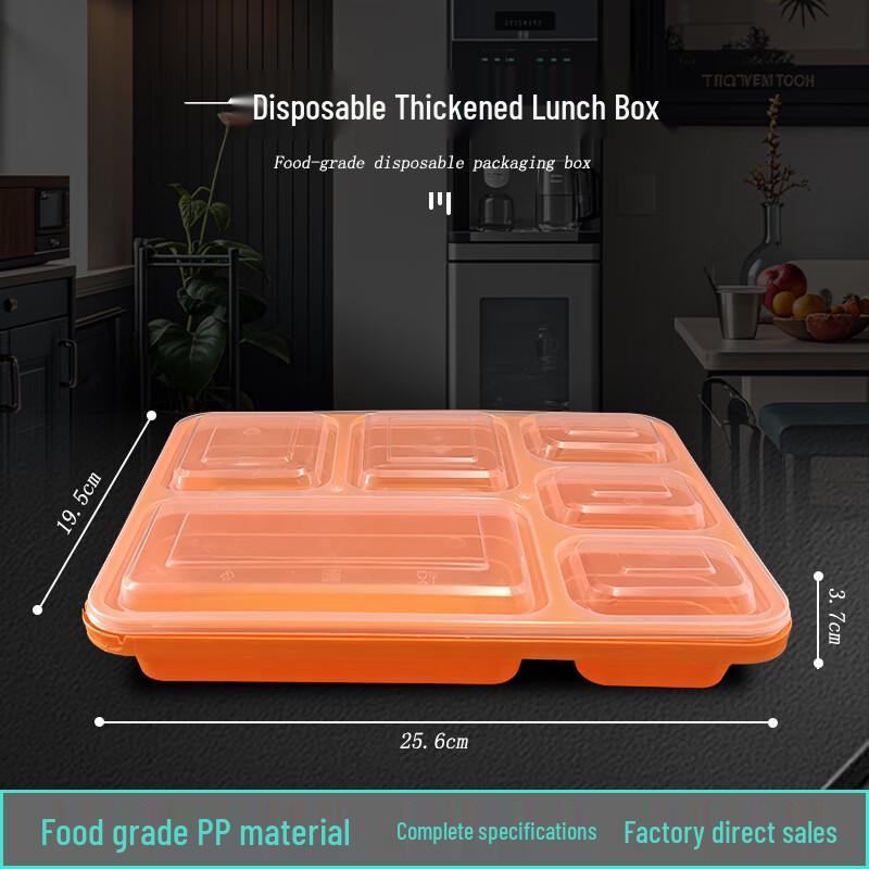 Six-Compartment Disposable Meal Prep Box with Anti-Theft Buckle