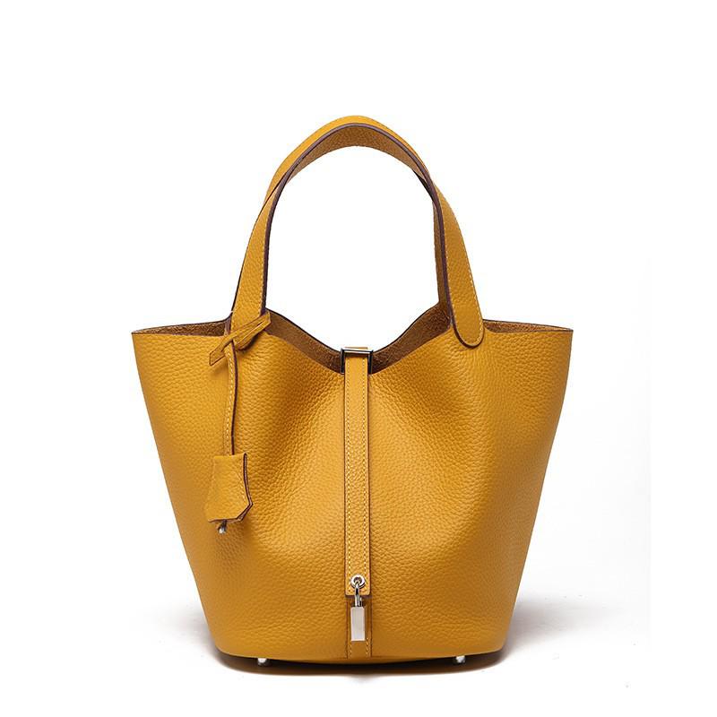 Women's High-Quality Genuine Leather Bucket Bag - Exquisite Cowhide Handbag