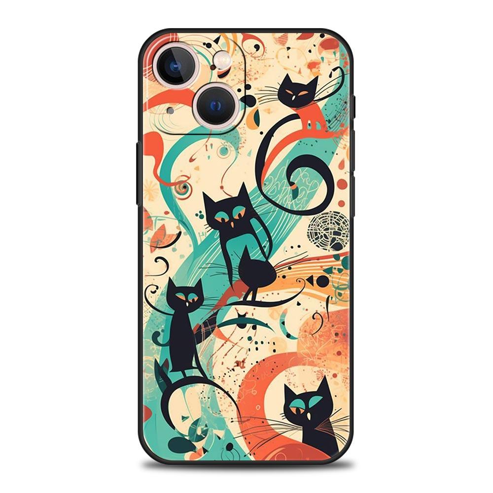 Abstract Creative Cat Line Pattern Phone Case Cover for iPhone 17 16 15 14 13 12 11 Pro Max 17Air Plus Shockproof Soft TPU Shell