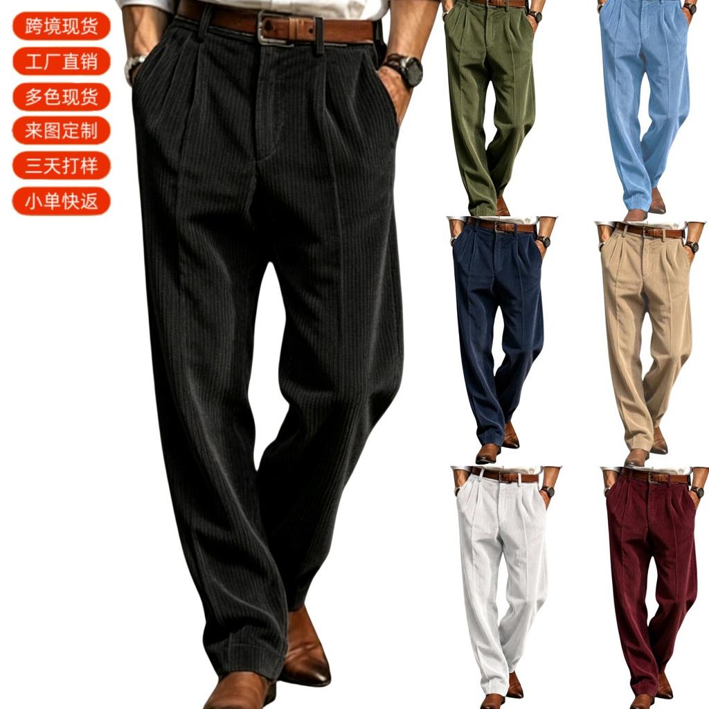 Herren Freizeit Locker Cord Gerader Business Pendler Lange Stoffhose