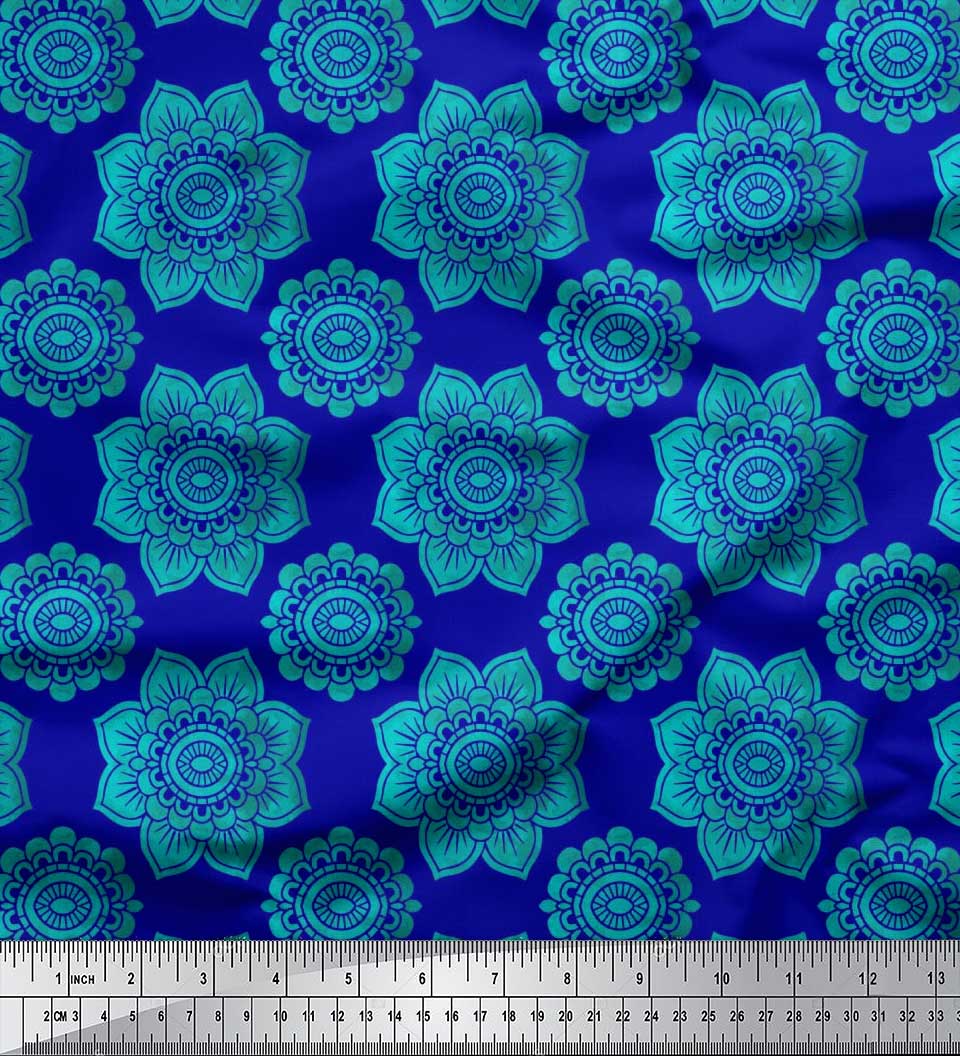 

Soimoi Japan Crepe Satin Fabric Floral Mandala Decor Fabric Printed metre 42 Inch 42 Inch Wide - Poly Crepe синій
