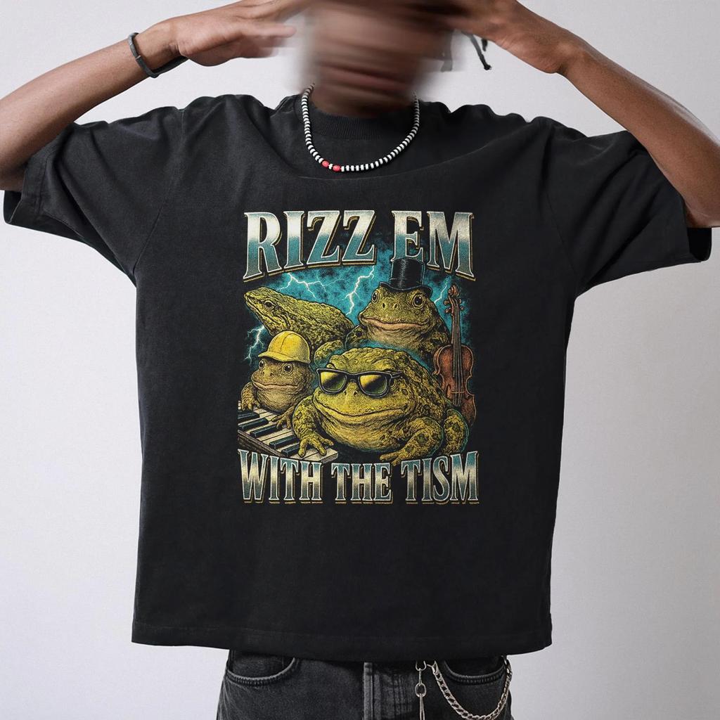 Funny Frog Meme Shirt Rizz Em With The Tism Tee Sarcastic Vintage Graphic