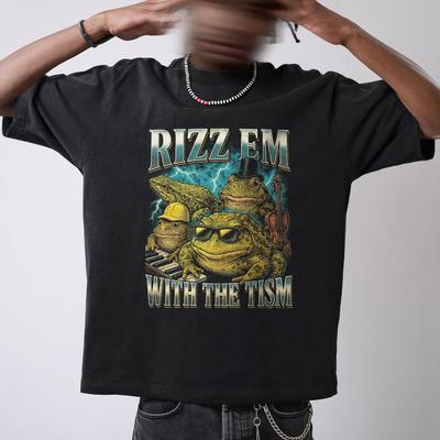 Funny Frog Meme Shirt Rizz 'Em with the Tism Tee Sarcastic Vintage Image