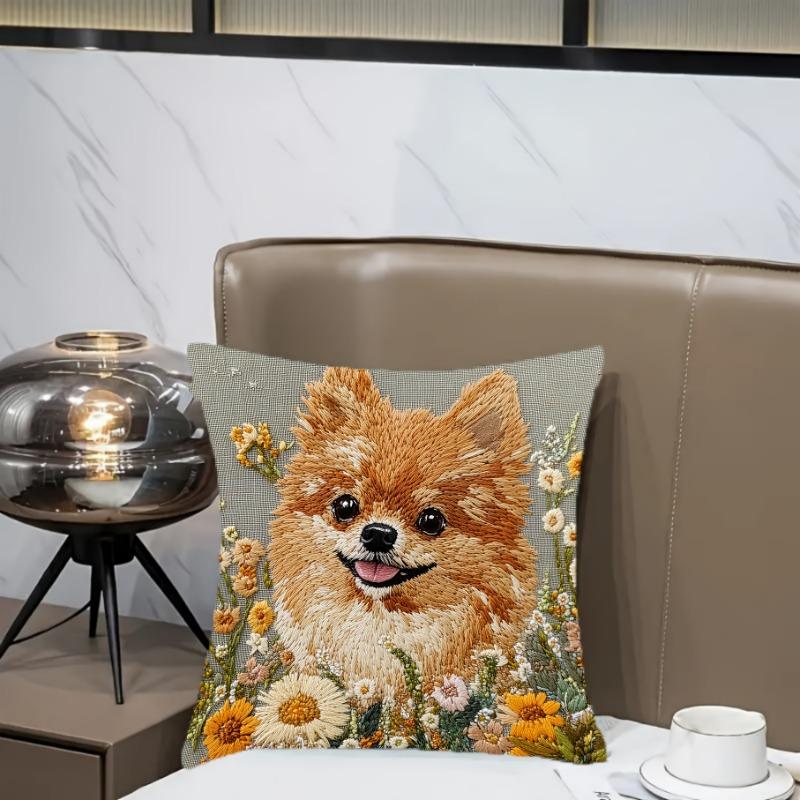Pomeranian Hond Borduurkussenhoezen Stoel Woonkamer Kussensloop Gezellig Rits Bankkussensloop Slaapkamer Binnen Huisdecoratie
