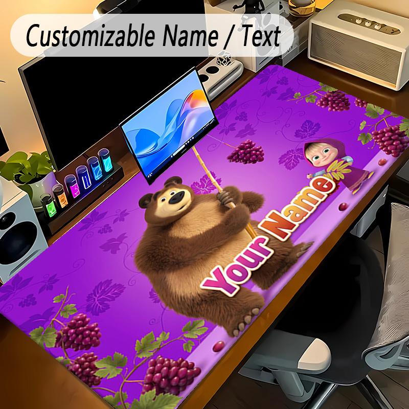 Large Mouse PadMasha and the Bear Custom Name Text Personalized Desk Mat Non Slip Gaming Pad