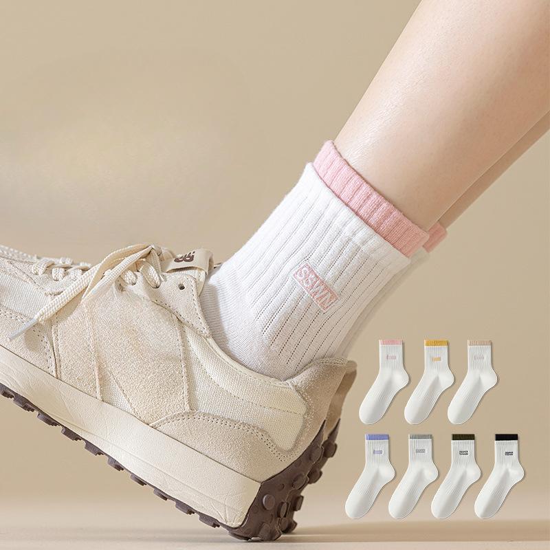 Female Spring and Autumn Leisure Running Pure Cotton Sweat Absorbing Deodorizing Pile Long Socks