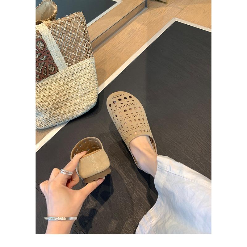

Hollowed-out Toe Cap Half-drag Women s Thick-soled Lazy Shoes and Flip-flops 35 хакі
