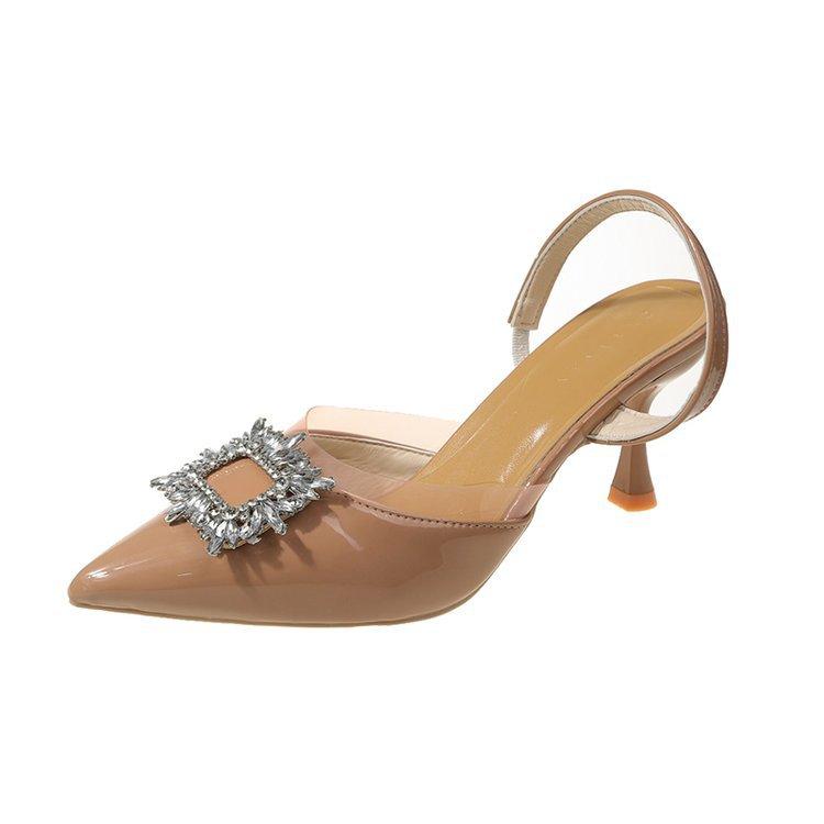 

Spring 2024 new women s fashion rhinestone pointed middle and rear thin heel high heel transparent glass glue women s sandals 39