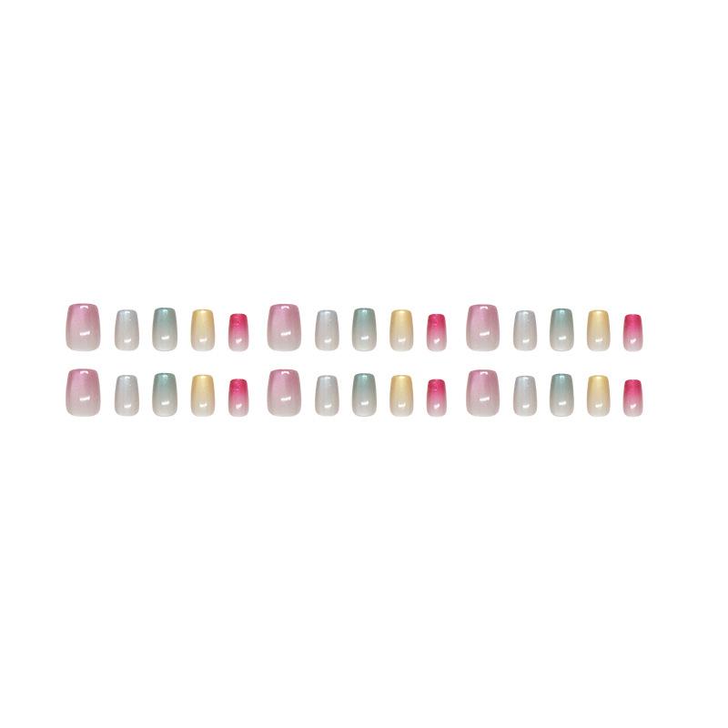 Ice through cat's eye vitality rainbow cute dopamine girlish feeling removable manicure 30 pieces