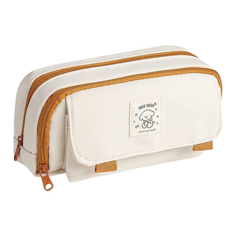 Retro-Style Large Capacity Dog Pencil Case for High School Girls