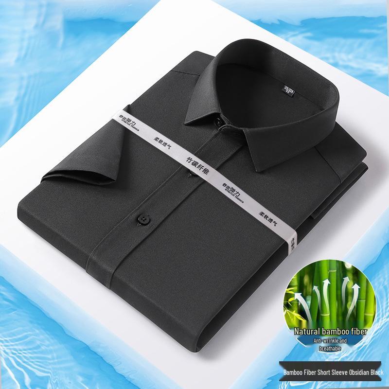 2025 Bamboo Fiber Men's Short Sleeve Shirt - No Pocket, Light Business Fashion, Multi-Color Options