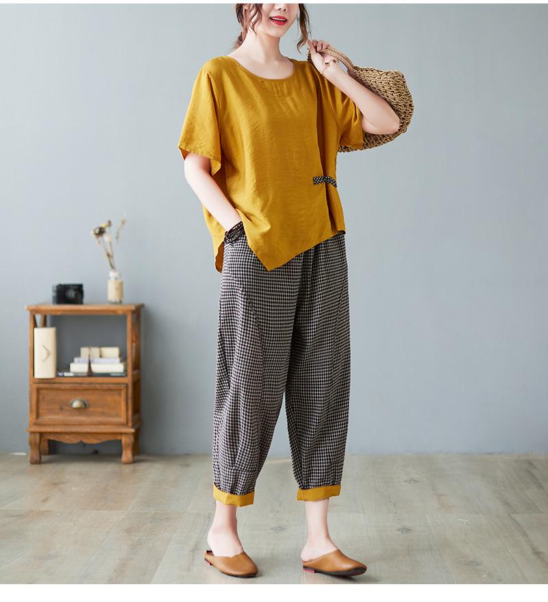 Arrival 2 Piece Sets Women Casual T-shirt and Ankle-length Pants Summer Vintage Style Loose Female Pant Suits