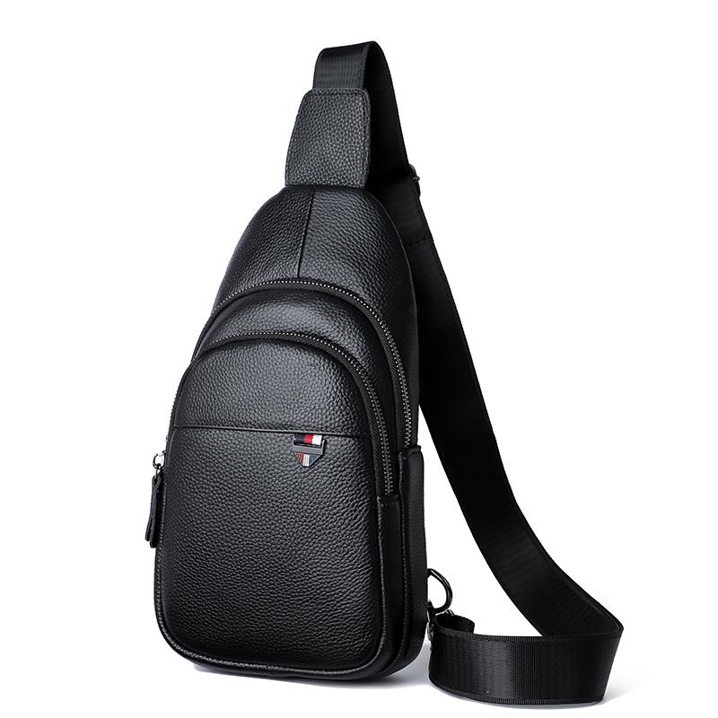 Herrenmode Leder Sling Bag Reißverschluss Paket Brust Schulter Crossbody Tasche Motorrad Satchel Männliche Aktentaschen