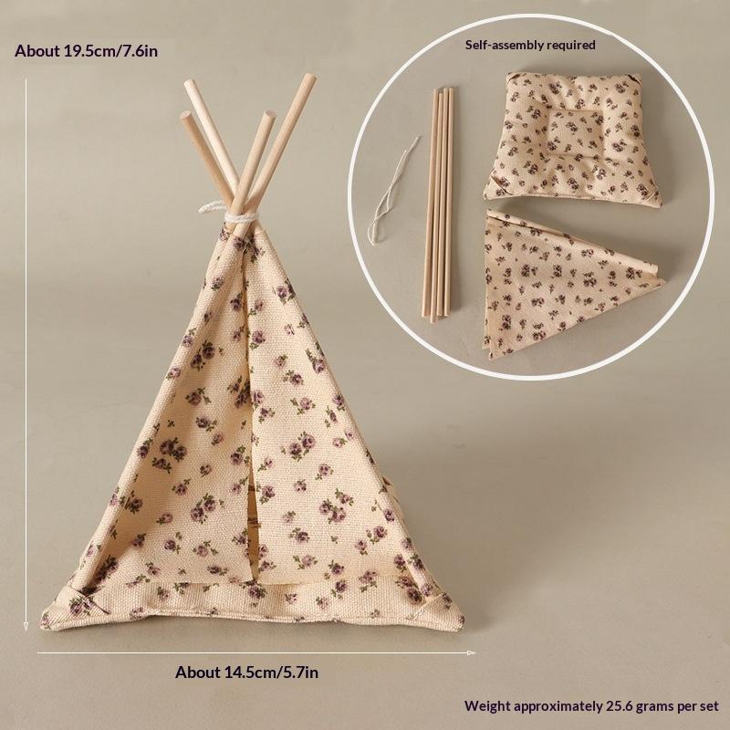 1:12 Scale Dollhouse Mini Camping Tent With Floral Wave Point Pattern Handmade Simulation Tent Model Scene Decoration