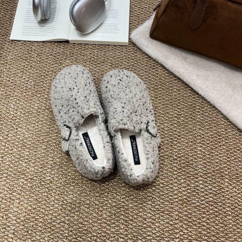 Retro leopard print thick-soled velvet Mary Jane Doudou cotton shoes women s fashion warm fluffy shoes women s autumn and winter wear 35