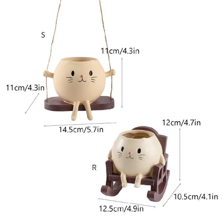 Creative Rocking Feline Planter Resin Swing Chair Design Decorative Flower Pot Fit for Modern Garden Weather Resistant