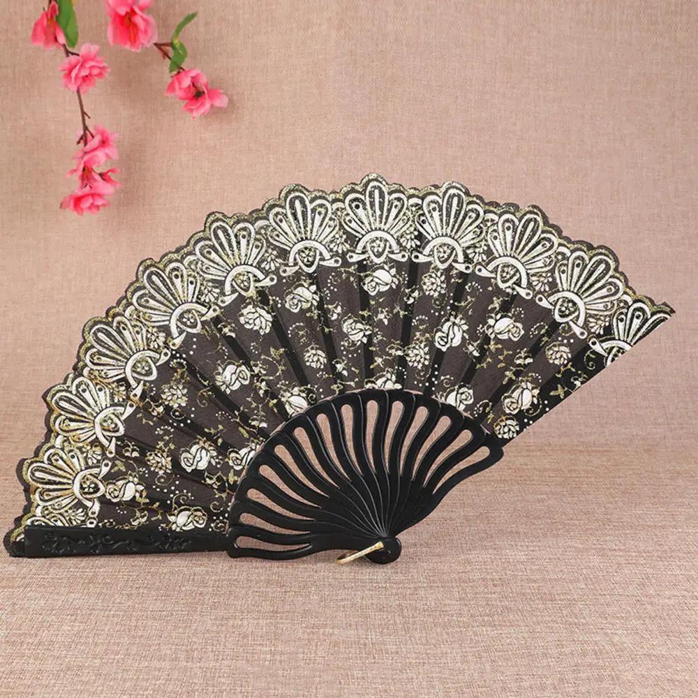 23 Colors Lace OR Cloth Spanish Fabric Silk Folding Hand Held Dance Fan Flower Party Wedding Prom Dancing Summer Fan Accessories