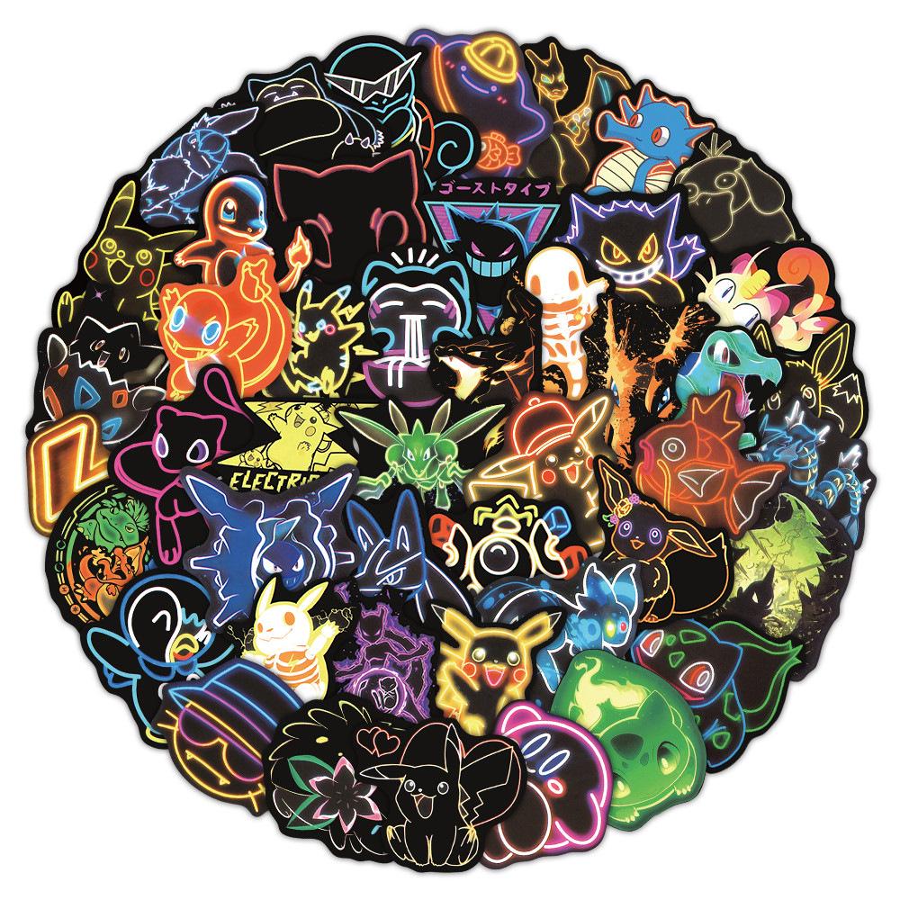 50 Neon Pokémon Cartoon Stickers - Cute Pokémon Pocket Monsters Stickers