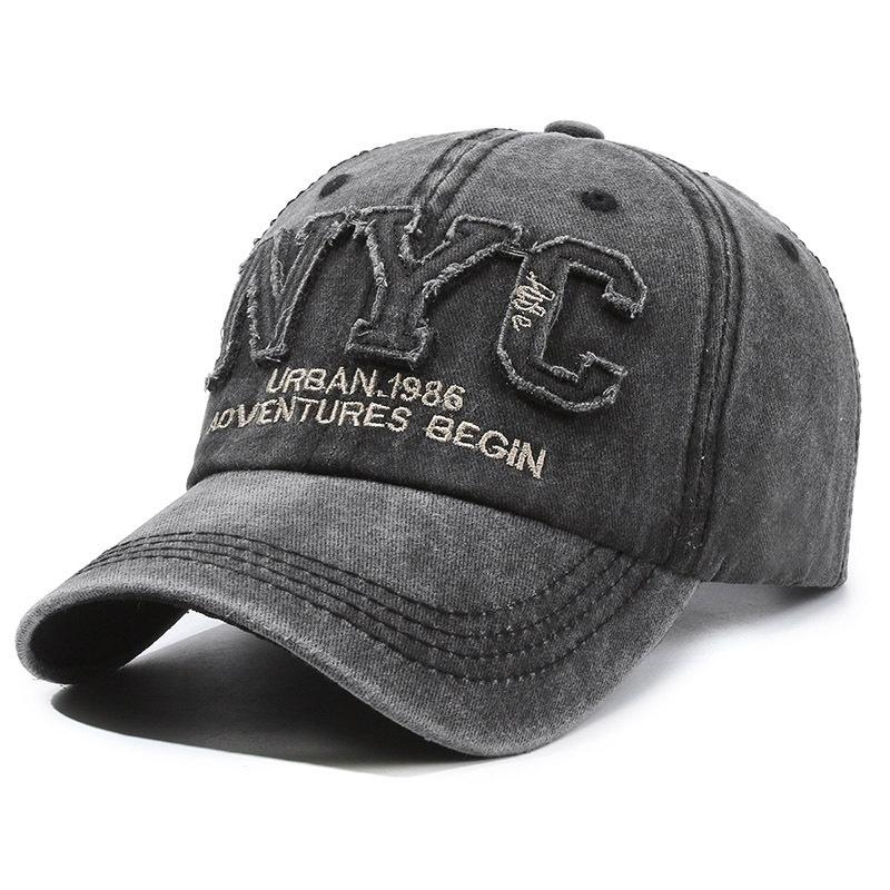 Vintage washed NYC embroidered baseball cap men's and women's soft top curved brim sun hat fashionable outdoor breathable cap