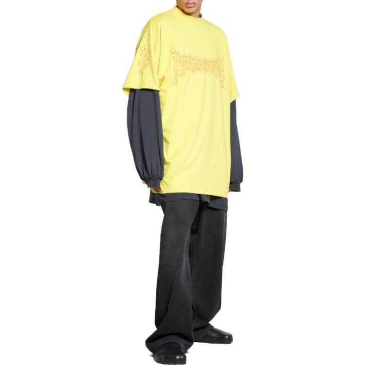 Balenciaga Drop Shoulder Sleeve T Shirt Women's Yellow Regular Fit 739028TPVN57175