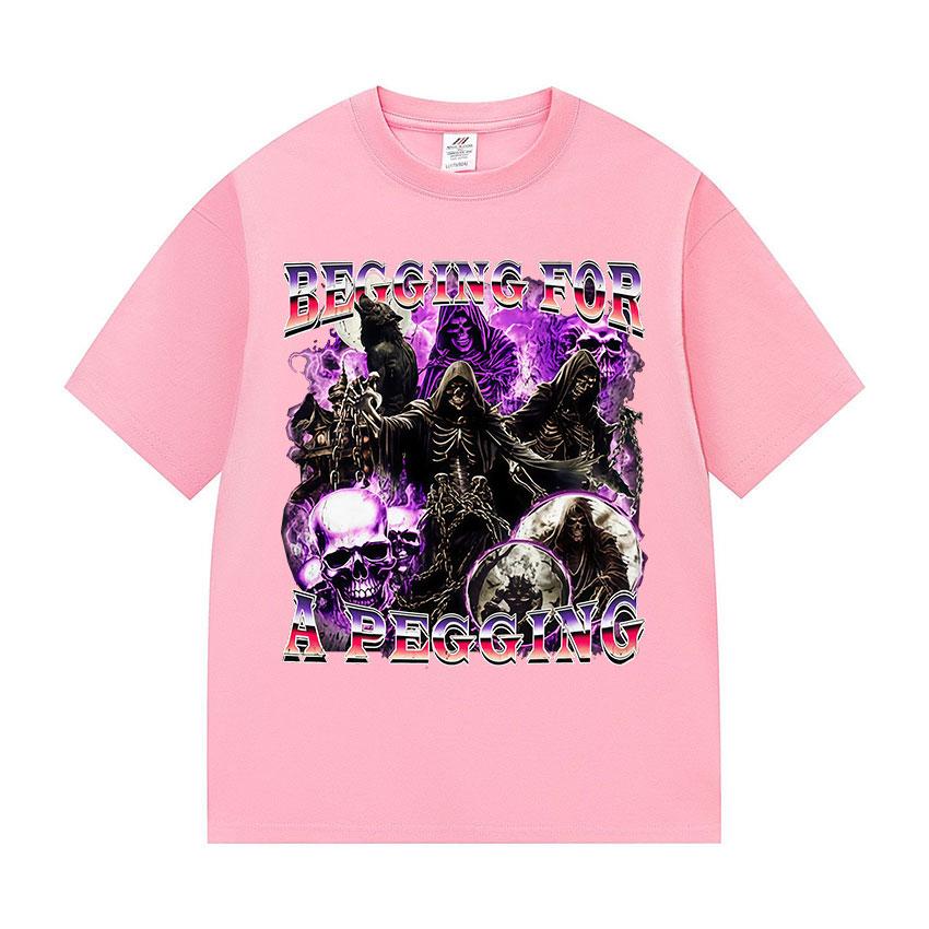 BEGG IN G FOR A PEGGING Funny Skeleton T Shirt Men's Vintage Gothic Short Sleeve T-shirts Casual Cotton Tops T-shirt Streetwear
