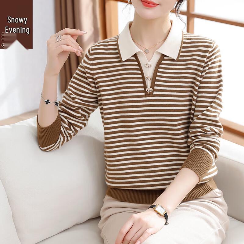 

Xuexi Mid-Aged Women s Striped Knit Sweater Top XL