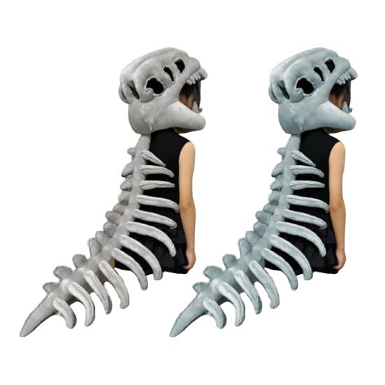 Realistic Dinosaur Skeleton Costume Set Adult Dinosaur Skull Headpiece And Spine Attachment 3D Halloween Cosplay Outfit