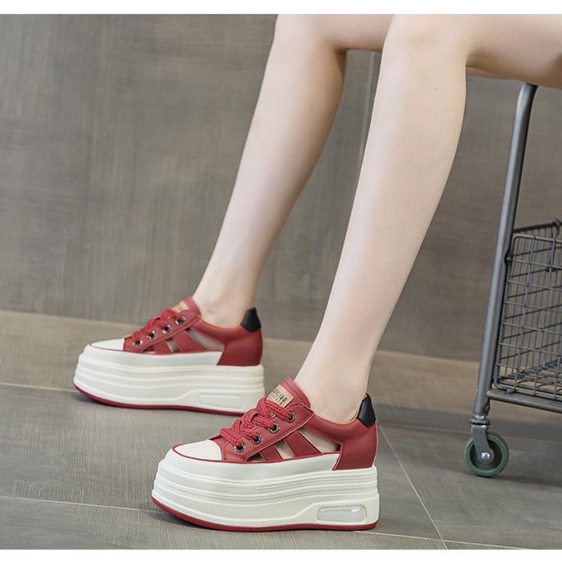 High quality 9cm Genuine Leathe Slippers Lace Up Hollow Peep Toe Casual Sandals Platform Wedge Ladies Women Summer Slides Shoes