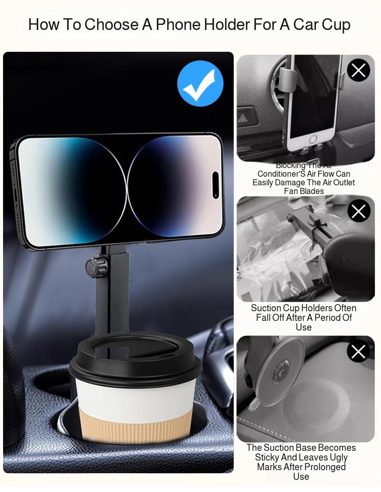 Universal Car Magnetic Mobile Phone Holder with Cup Holder Function 2-in-1 Vertical Horizontal Rotation