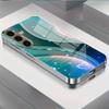 Heart-shaped Blue Line Pattern Electroplated Glass Phone Case Suitable for Samsung S26 S25 S24 S23 S22 S21 S20 and Other Models