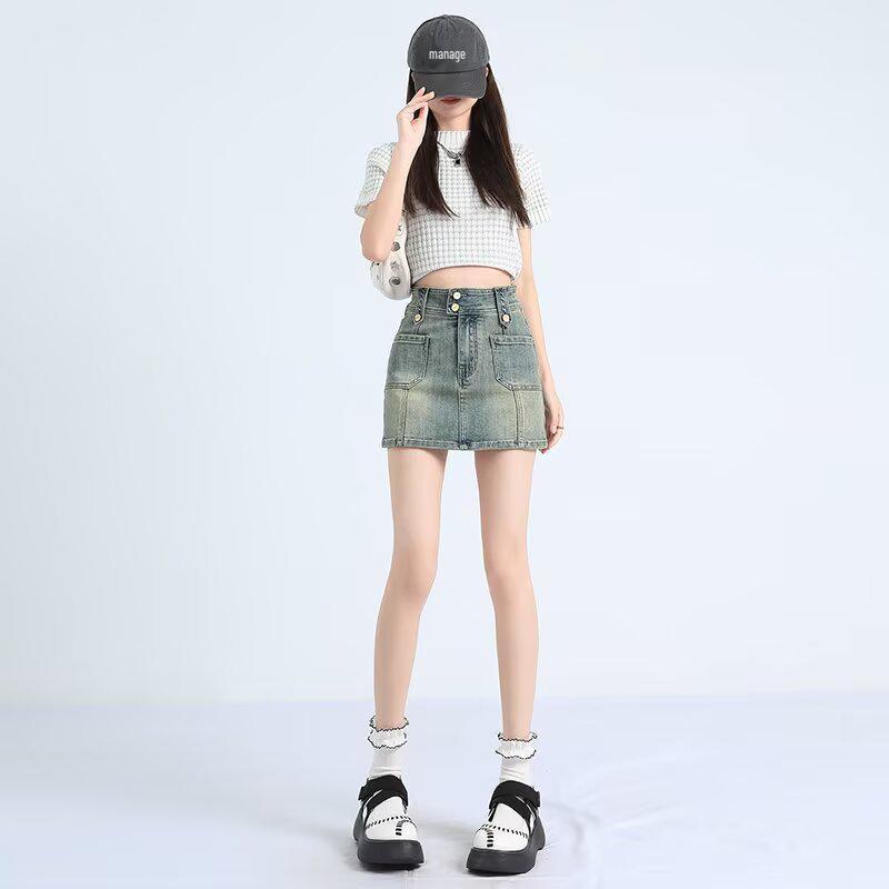 American Retro High Waist Denim Pencil Skirt - Plus Size, Summer A-line, Hip-Hugging, for Women