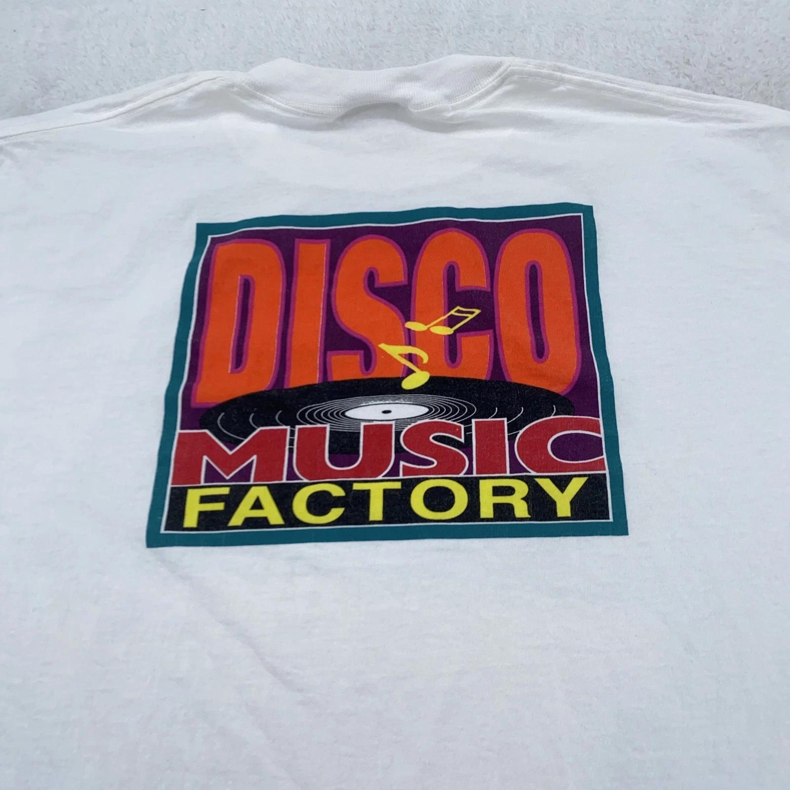 Vintage Disco Music Factory Shirt Mens L White Get Up And Boogie Graphic 90s 4XL